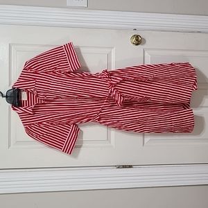 Red candy striped cotton shirt dress small
